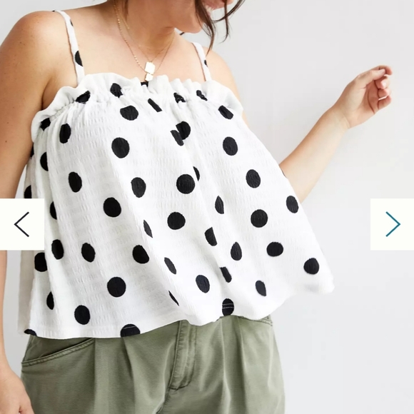 Current Air Tops - Anthropologie Current Air PolkaDot Black & White Gauzed Smocked Crop Top Size XL